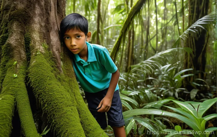 숲교육의 환경 교육 효과 - **Prompt:** A vibrant, eye-level photograph capturing a diverse group of Malaysian children, aged 8-...