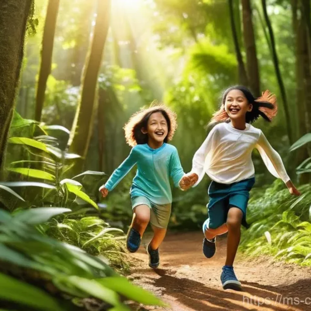 숲교육을 통한 건강 교육 - **Joyful Forest Exploration**
A group of energetic Malaysian children, aged 6-10, are running an...