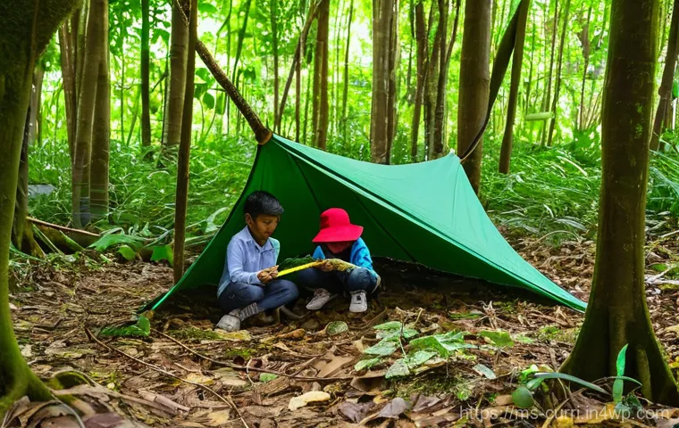 숲교육을 통한 건강 교육 - **Curious Nature Discovery**
    A close-up shot of a thoughtful Malaysian child, approximately 7 ye...