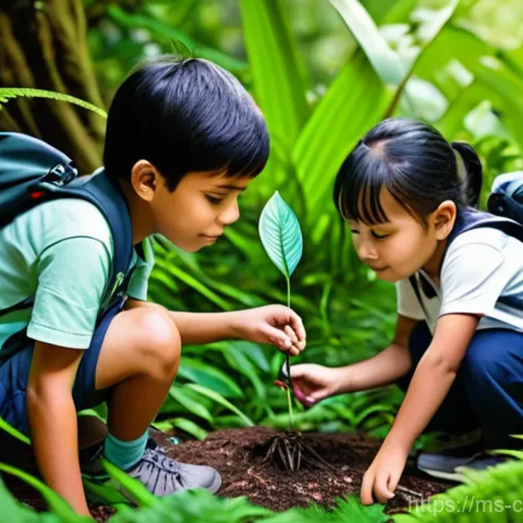 숲교육에서의 프로젝트 기반 학습 - **Prompt 1: Children Discovering Nature's Wonders**
"A group of diverse Malaysian children, aged...