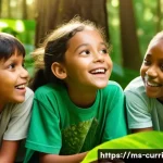 Home 21 숲교육 프로그램의 효과적인 홍보 - **Prompt:** A diverse group of joyful children, aged 6-10, immersed in a sun-dappled tropical forest...