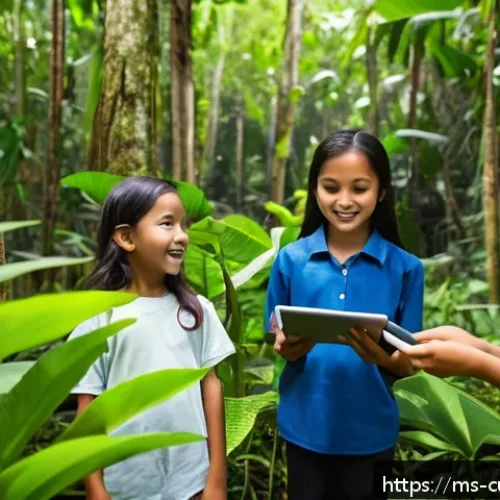 Home 31 숲교육 커리큘럼 설계 방법 - A vibrant outdoor classroom scene in a lush Malaysian forest with a diverse group of Malay and indig...