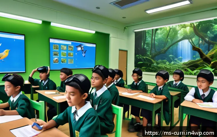 숲교육 커리큘럼의 다양한 접근법 - A vibrant classroom scene in a Malaysian school where diverse students wearing casual school uniform...