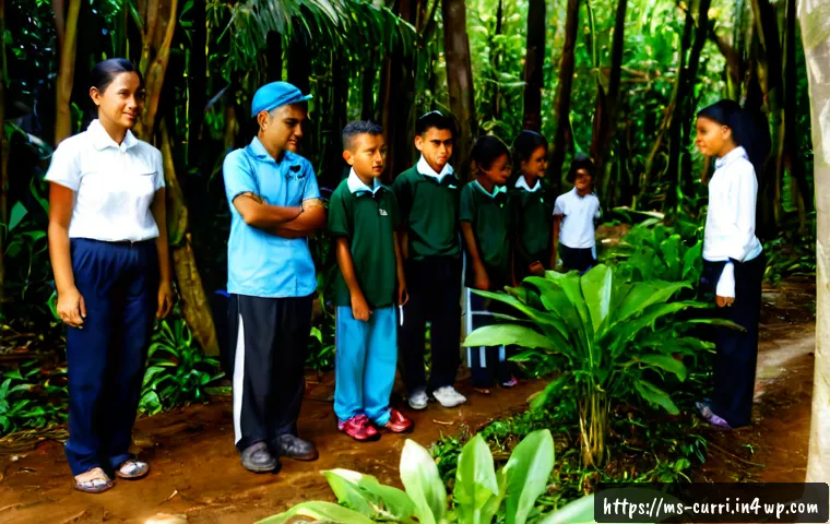 Home 17 숲교육과 지역 경제 발전 - Photorealistic tropical forest education program in rural Malaysia, diverse Malay schoolchildren and...
